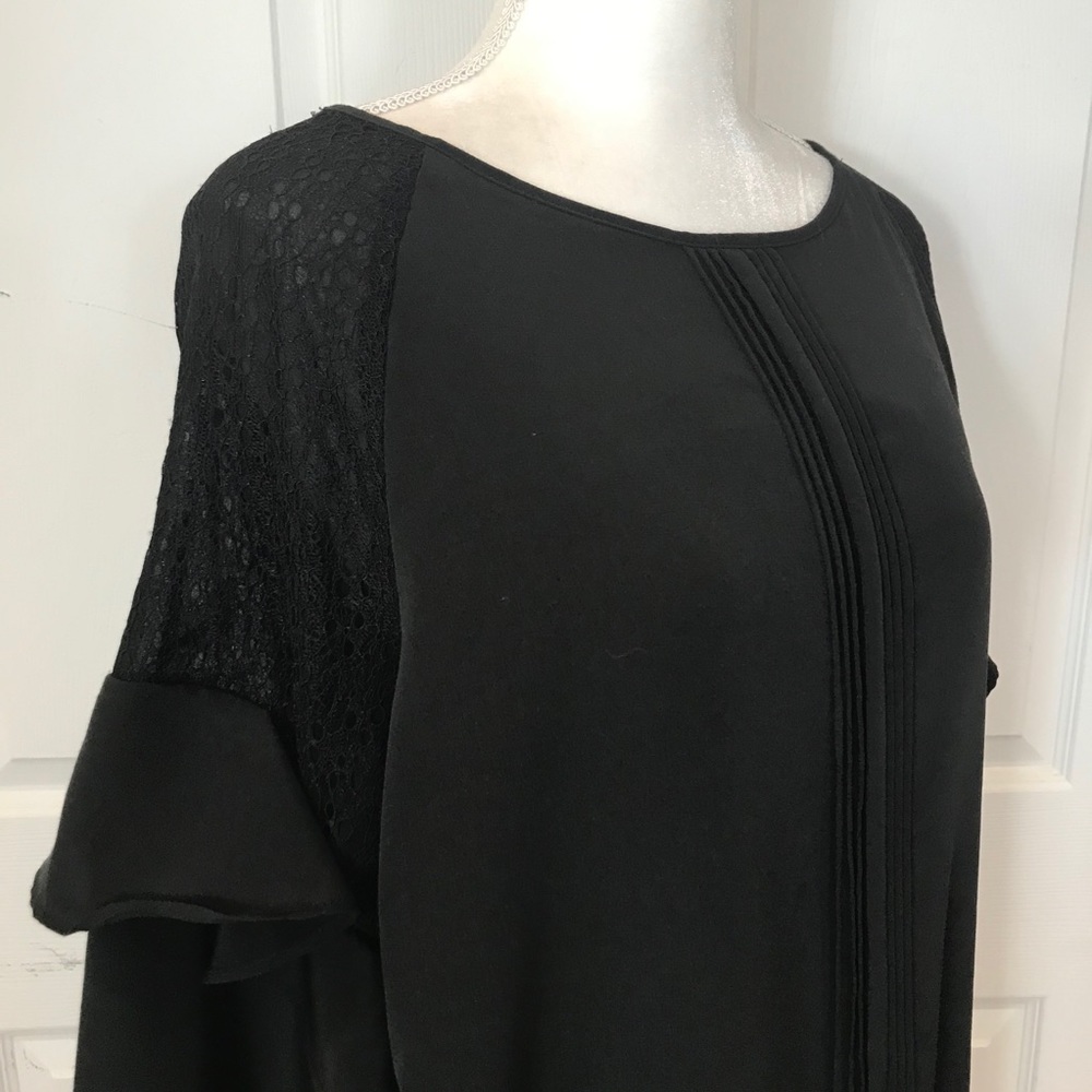 H Halston Black Dress with Lace Shoulders Size M - Picture 3 of 15